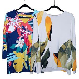 Two Chico's Tops Tropical Long 3/4 Sleeve Pima Cotton Modal Blends 12